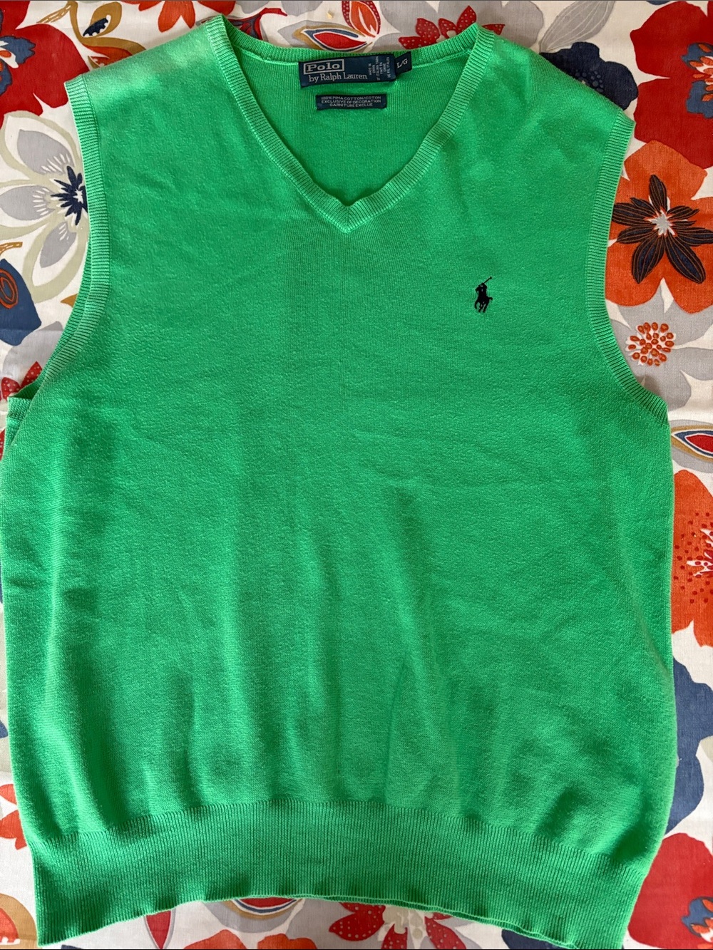 Polo by Ralph Lauren Green V-Neck Sweater Vest with Navy Pony